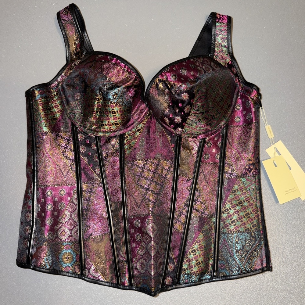 KIMRING Women Corset Laces Back With Zipper Multicolor Bustier Witchy Goth 4XL